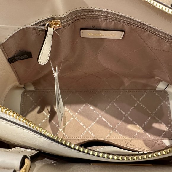MICHAEL KORS REED LARGE CENTER ZIP BELTED SATCHEL SHOULDER  Michael Kors Reed Large Belted Satchel Shoulder Crossbody Bag Light Cream Multi